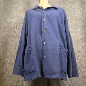 Vintage 90s Cottonseed 100% Cotton Button Up Shirt Women M Blue Lagenlook USA